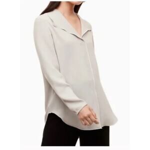 Babaton Rena Long Sleeve Blouse Beige White Piping Ruffle Collar Size Small